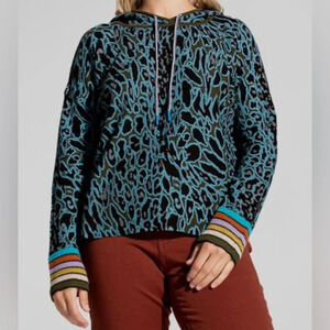 Lisa Todd Women's Blue Long Sleeve Animal-Print Hoodie Sweater Size L
